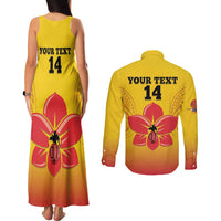 Orchids PNG Rugby Custom Couples Matching Tank Maxi Dress and Long Sleeve Button Shirt Go Champions Papua New Guinea