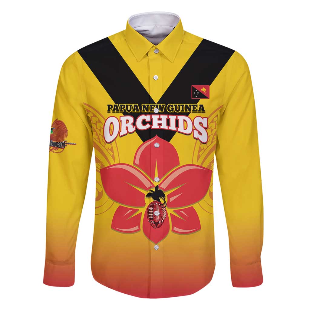 Orchids PNG Rugby Custom Family Matching Long Sleeve Bodycon Dress and Hawaiian Shirt Go Champions Papua New Guinea
