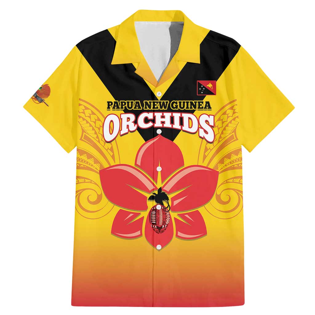 Orchids PNG Rugby Custom Family Matching Mermaid Dress and Hawaiian Shirt Go Champions Papua New Guinea