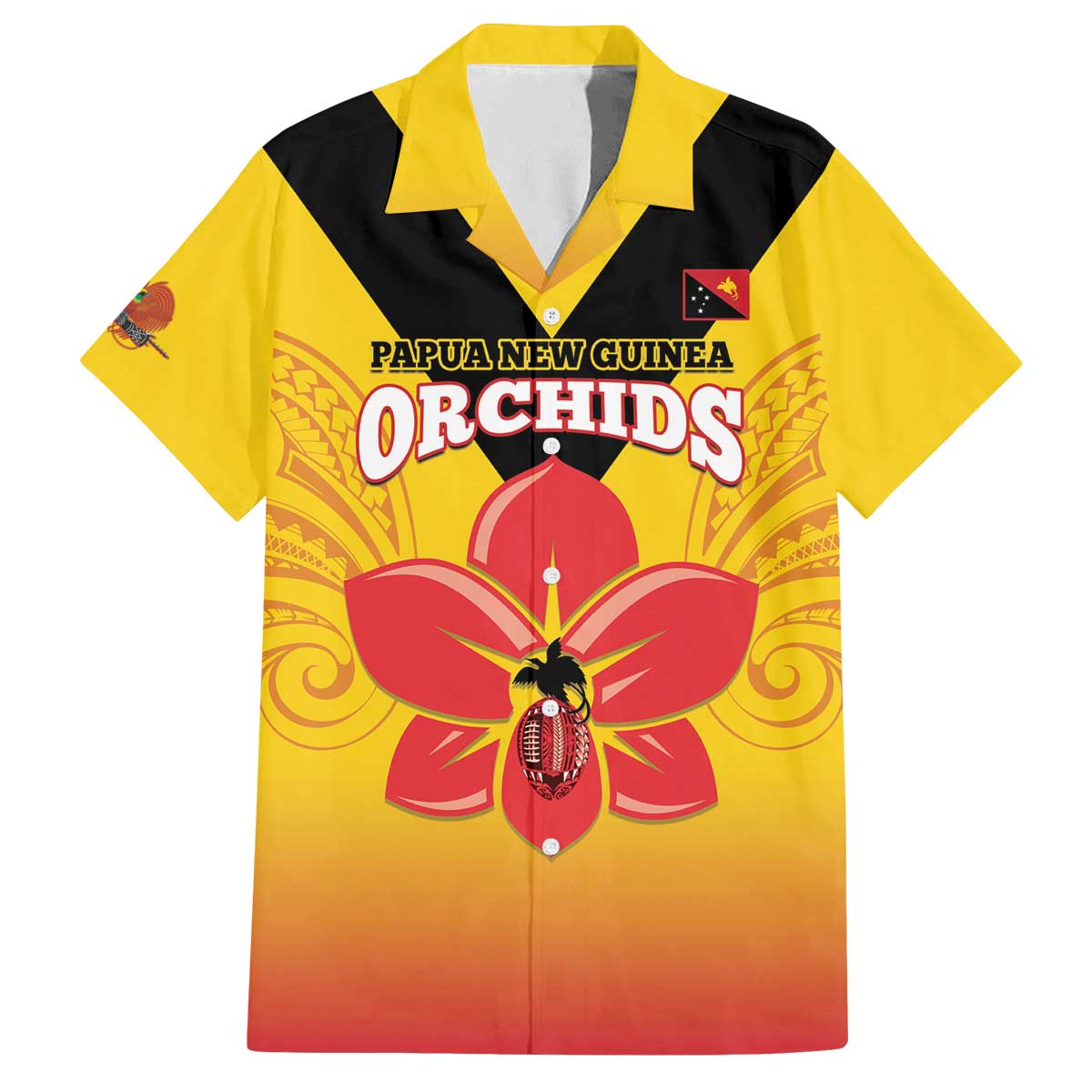 Orchids PNG Rugby Custom Family Matching Off The Shoulder Long Sleeve Dress and Hawaiian Shirt Go Champions Papua New Guinea