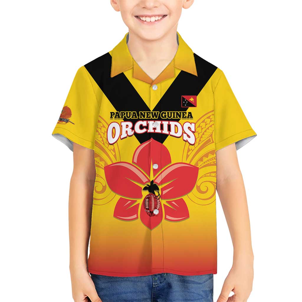 Orchids PNG Rugby Custom Family Matching Off Shoulder Maxi Dress and Hawaiian Shirt Go Champions Papua New Guinea