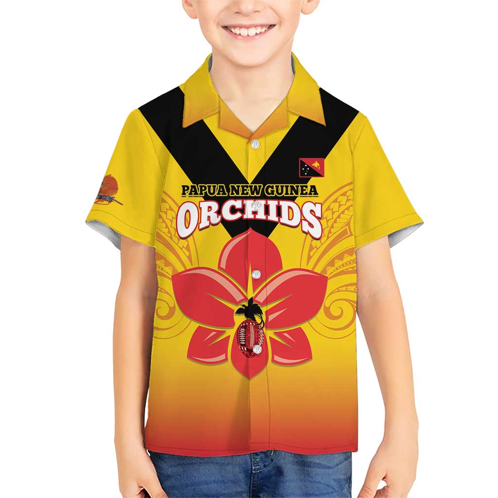 Orchids PNG Rugby Custom Kid Hawaiian Shirt Go Champions Papua New Guinea