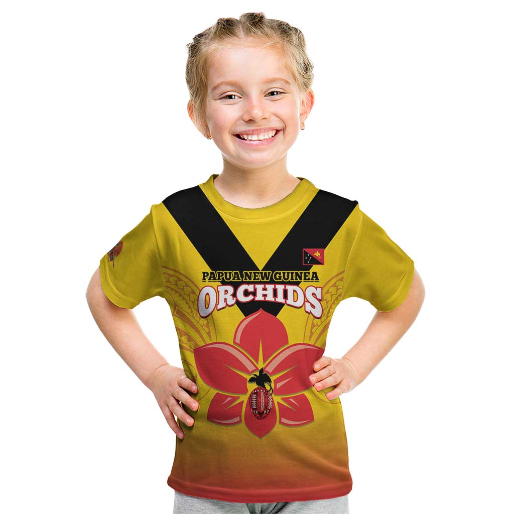 Orchids PNG Rugby Custom Kid T Shirt Go Champions Papua New Guinea