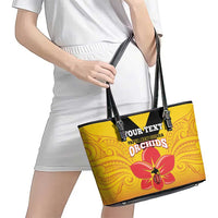 Orchids PNG Rugby Custom Leather Tote Bag Go Champions Papua New Guinea LT14 - Polynesian Pride