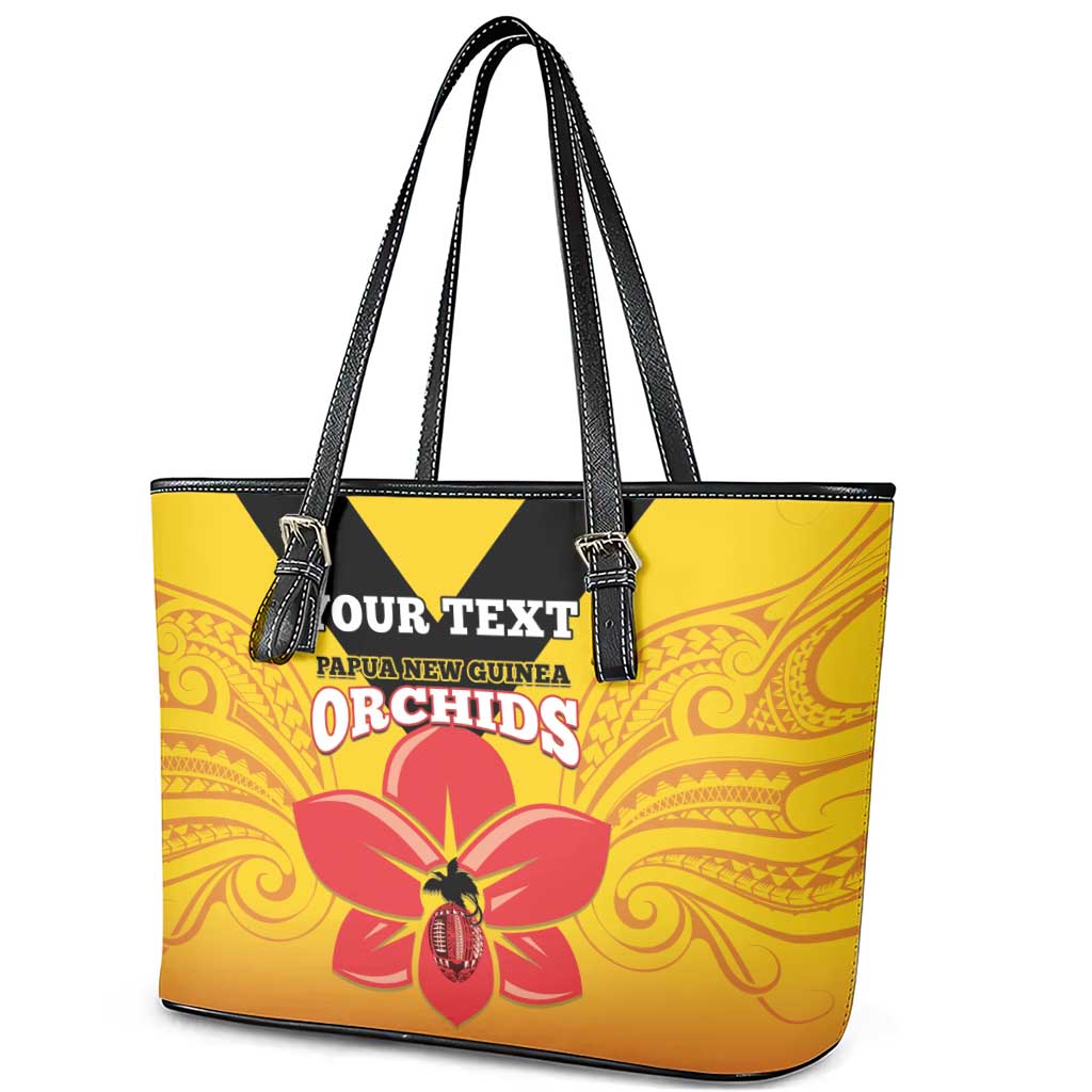 Orchids PNG Rugby Custom Leather Tote Bag Go Champions Papua New Guinea LT14 - Polynesian Pride
