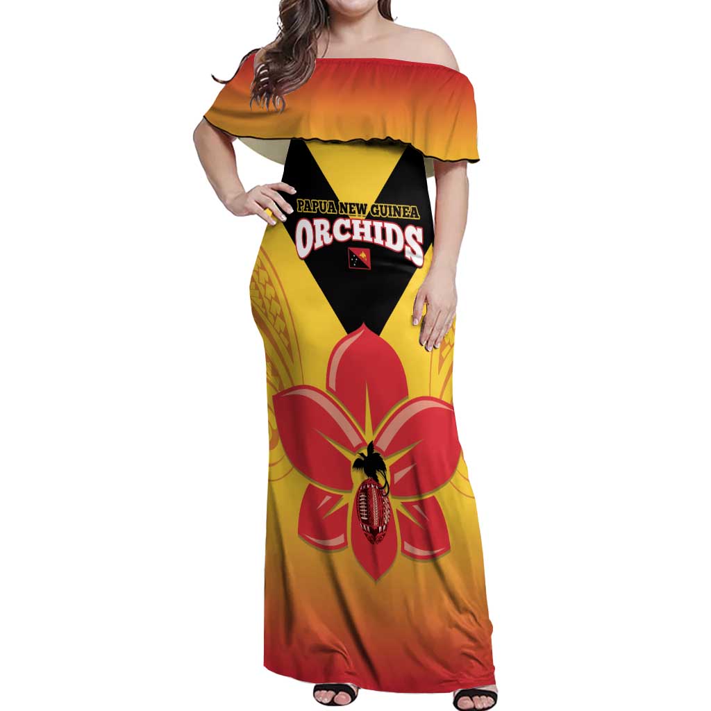 Orchids PNG Rugby Custom Off Shoulder Maxi Dress Go Champions Papua New Guinea