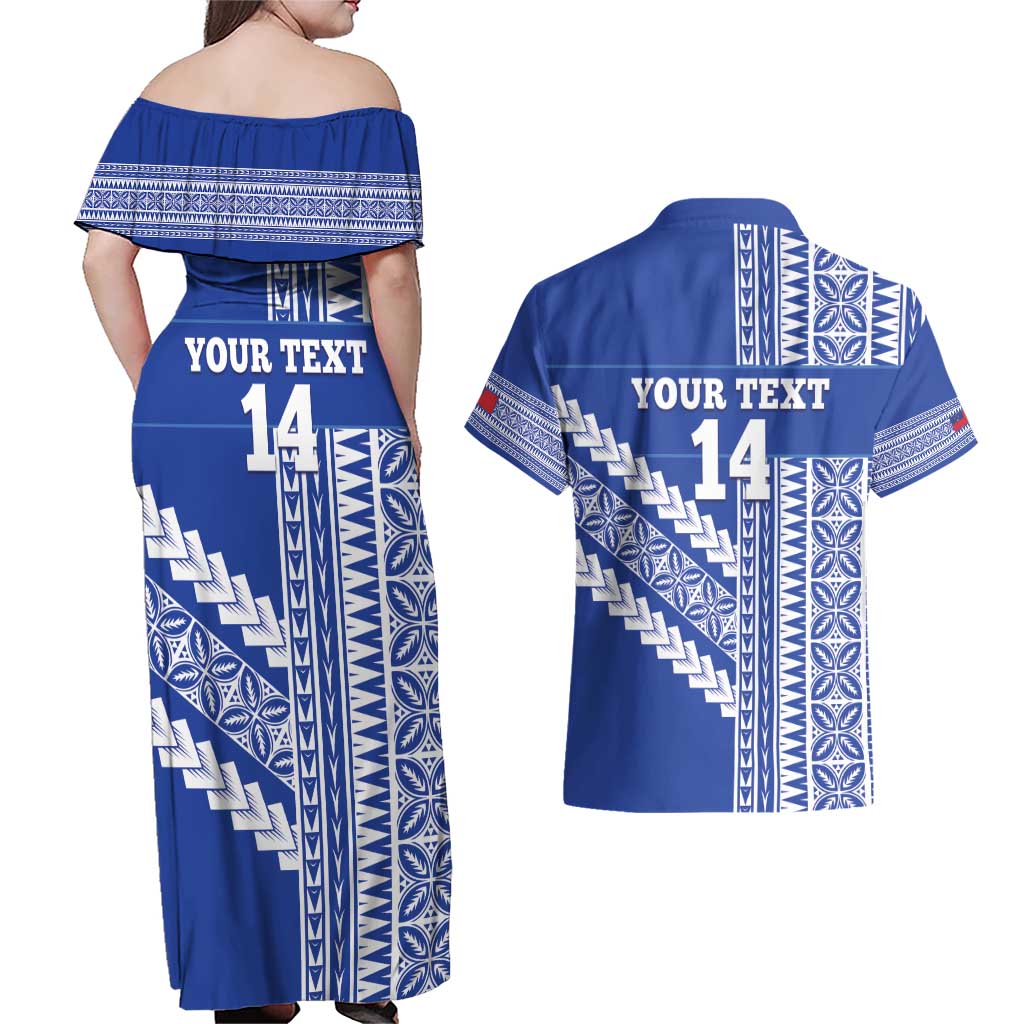 Fetu Samoa Rugby Custom Couples Matching Off Shoulder Maxi Dress and Hawaiian Shirt Siapo Pattern - Sporty Style