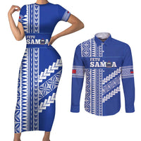 Fetu Samoa Rugby Custom Couples Matching Short Sleeve Bodycon Dress and Long Sleeve Button Shirt Siapo Pattern - Sporty Style