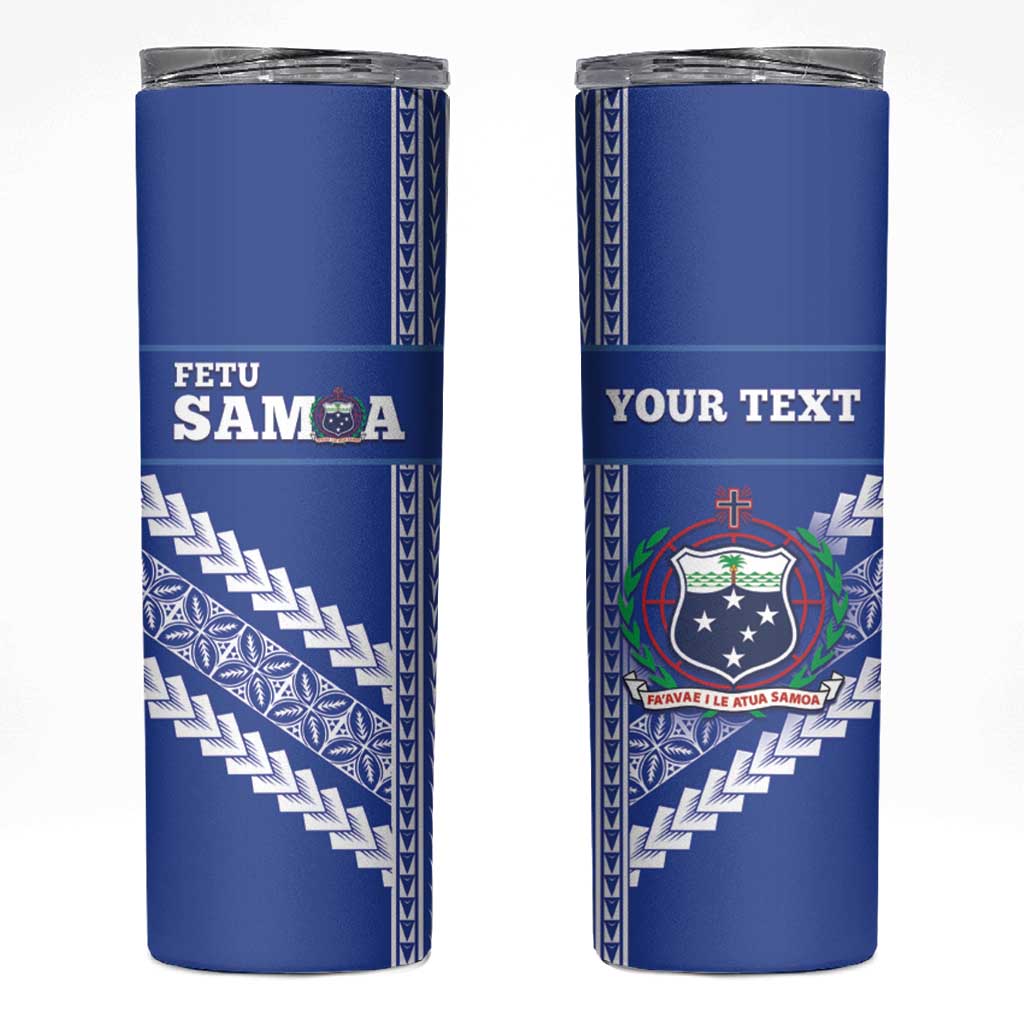 Custom Fetu Samoa Rugby Skinny Tumbler Siapo Pattern - Sporty Style LT14 Blue - Polynesian Pride