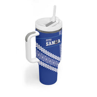 Custom Fetu Samoa Rugby Tumbler With Handle Siapo Pattern - Sporty Style LT14 - Polynesian Pride