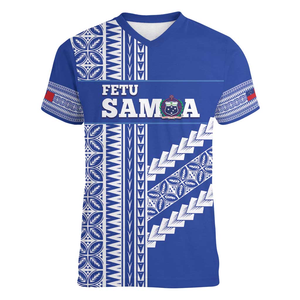 Fetu Samoa Rugby Custom Women V-Neck T-Shirt Siapo Pattern - Sporty Style