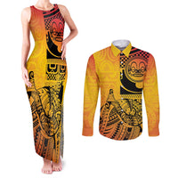 Marquesas Islands Couples Matching Tank Maxi Dress and Long Sleeve Button Shirt Marquesan Matatiki Fish Hook Patutiki - Polynesian Pride