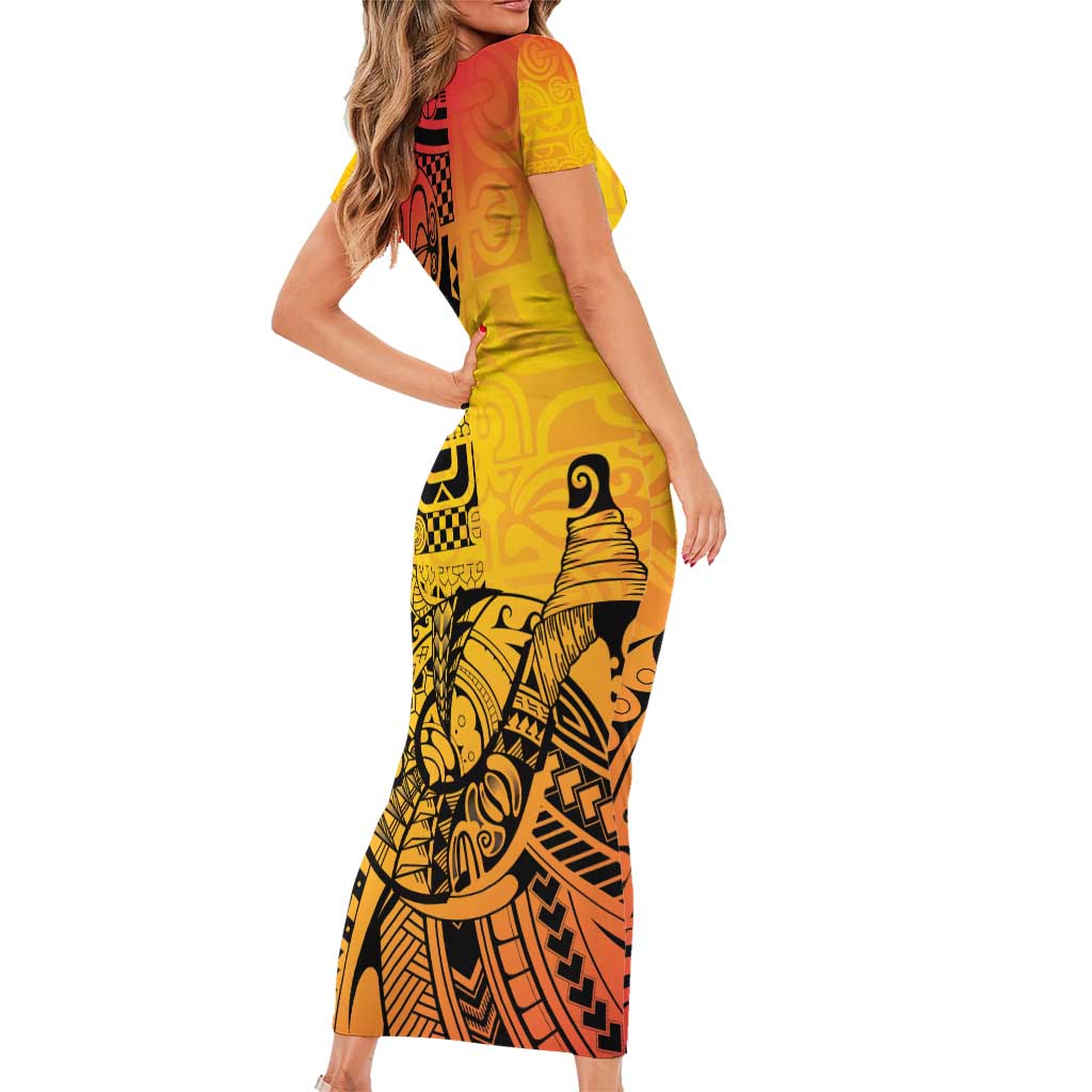 Marquesas Islands Family Matching Short Sleeve Bodycon Dress and Hawaiian Shirt Marquesan Matatiki Fish Hook Patutiki - Polynesian Pride