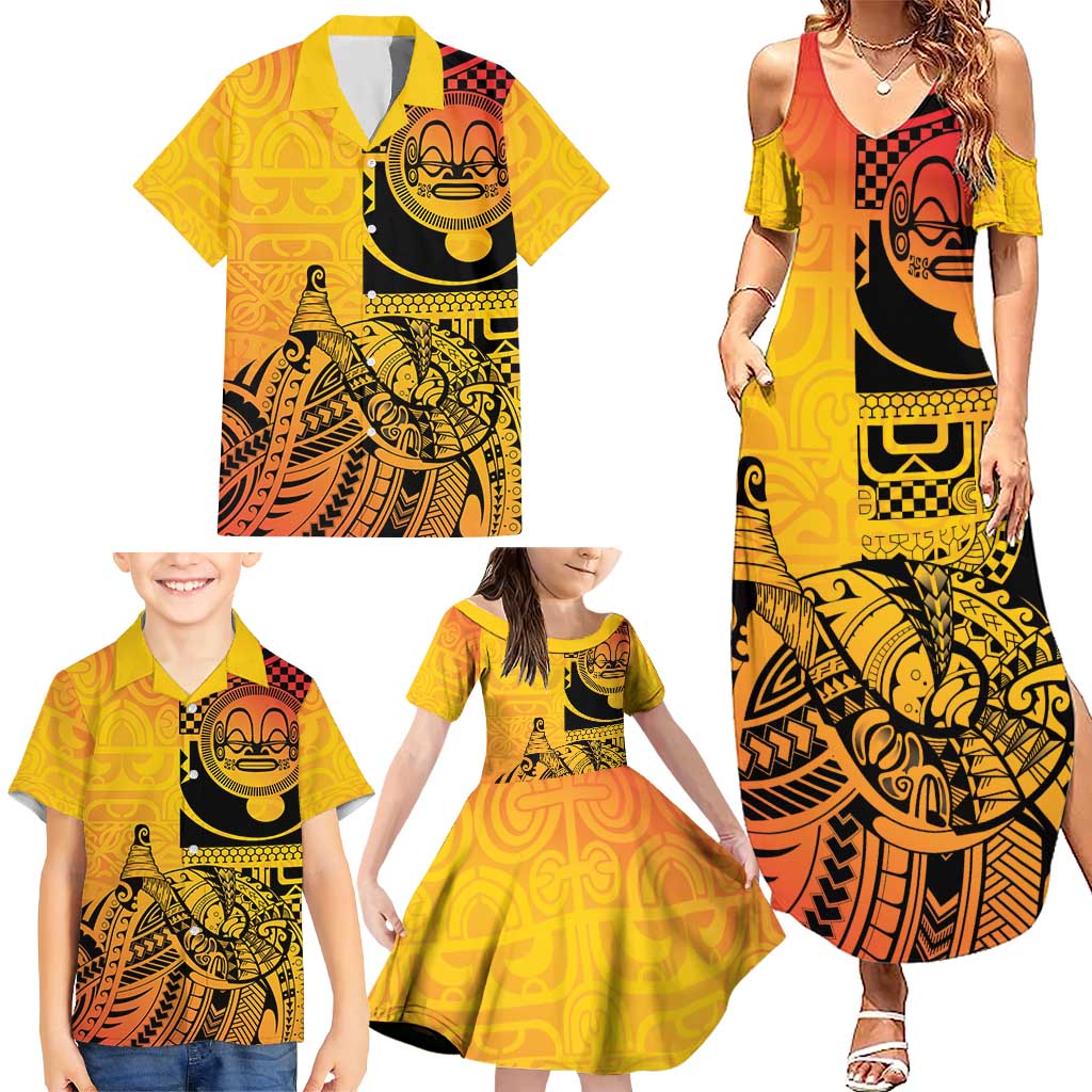 Marquesas Islands Family Matching Summer Maxi Dress and Hawaiian Shirt Marquesan Matatiki Fish Hook Patutiki LT14 - Polynesian Pride