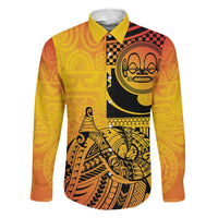 Marquesas Islands Family Matching Summer Maxi Dress and Hawaiian Shirt Marquesan Matatiki Fish Hook Patutiki LT14 Dad's Shirt - Long Sleeve Yellow - Polynesian Pride