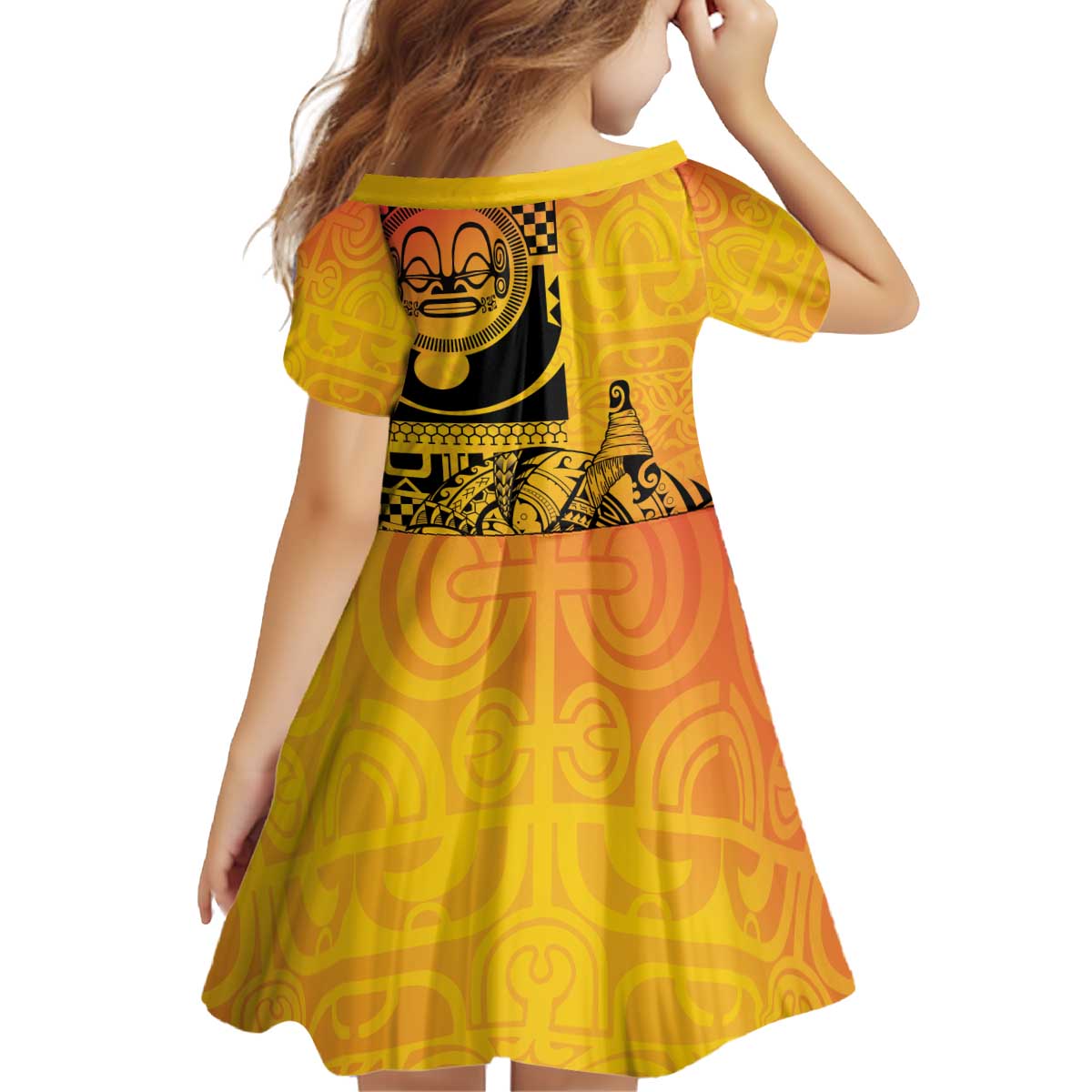 Marquesas Islands Kid Short Sleeve Dress Marquesan Matatiki Fish Hook Patutiki - Polynesian Pride