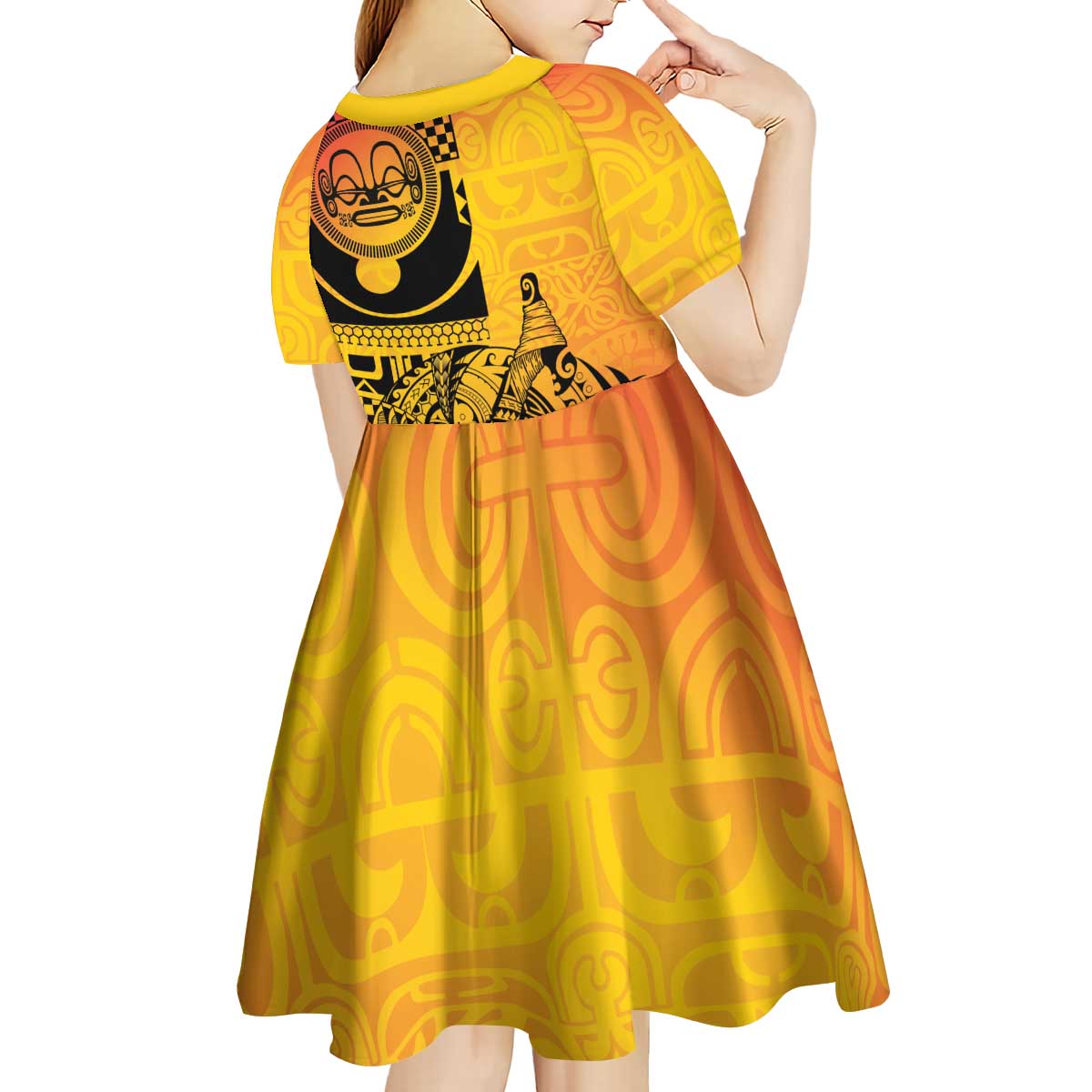 Marquesas Islands Kid Short Sleeve Dress Marquesan Matatiki Fish Hook Patutiki - Polynesian Pride