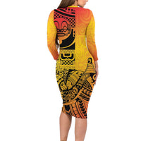 Marquesas Islands Long Sleeve Bodycon Dress Marquesan Matatiki Fish Hook Patutiki - Polynesian Pride