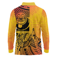 Marquesas Islands Long Sleeve Polo Shirt Marquesan Matatiki Fish Hook Patutiki - Polynesian Pride