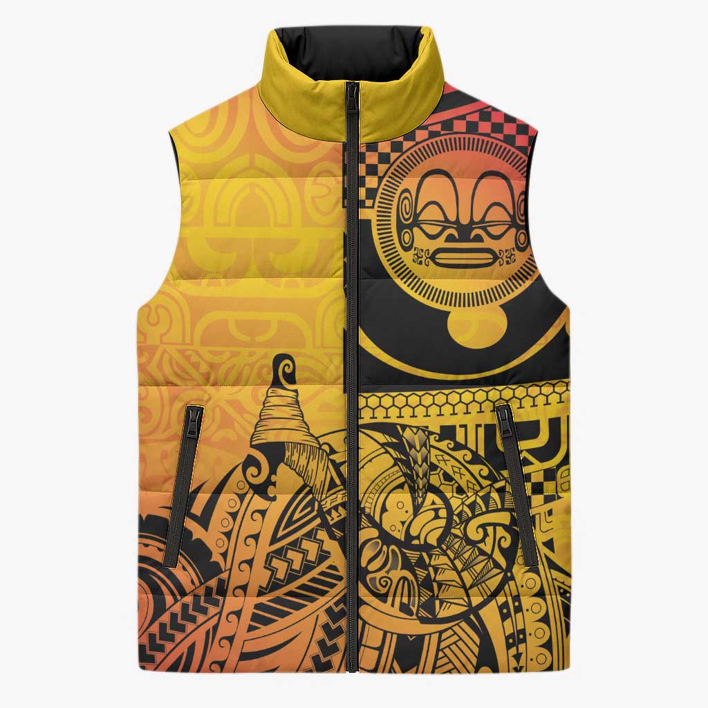 Marquesas Islands Sleeveless Puffer Jacket Marquesan Matatiki Fish Hook Patutiki - Polynesian Pride
