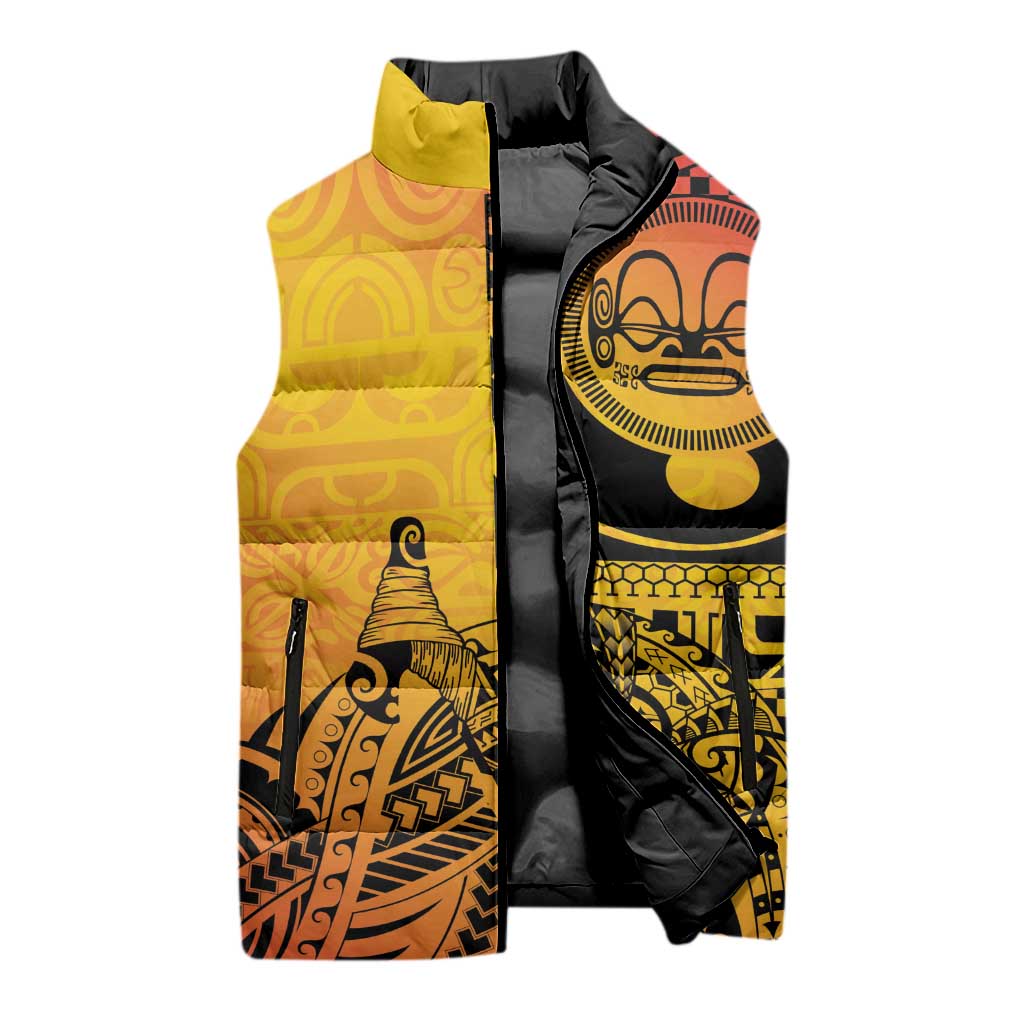 Marquesas Islands Sleeveless Puffer Jacket Marquesan Matatiki Fish Hook Patutiki - Polynesian Pride