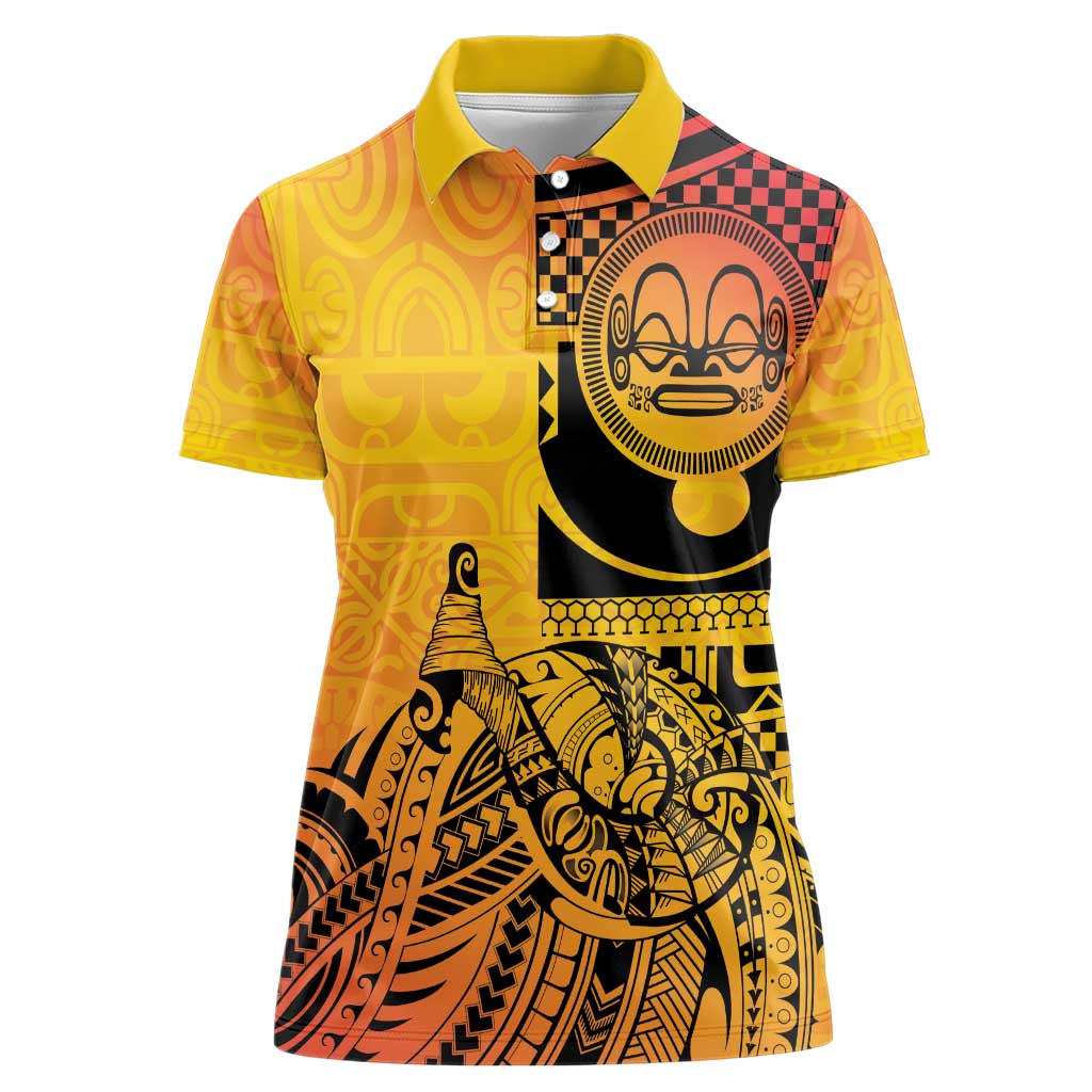 Marquesas Islands Women Polo Shirt Marquesan Matatiki Fish Hook Patutiki - Polynesian Pride