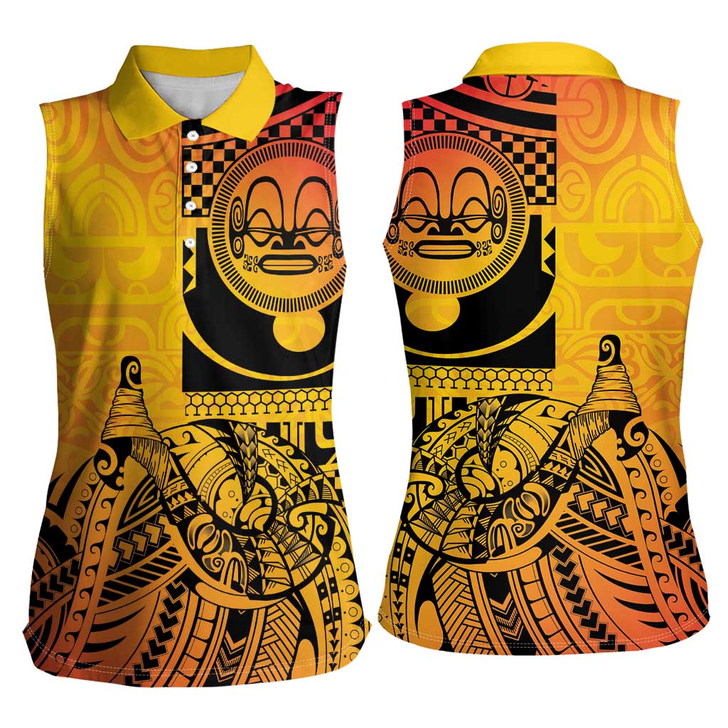 Marquesas Islands Women Sleeveless Polo Shirt Marquesan Matatiki Fish Hook Patutiki - Polynesian Pride