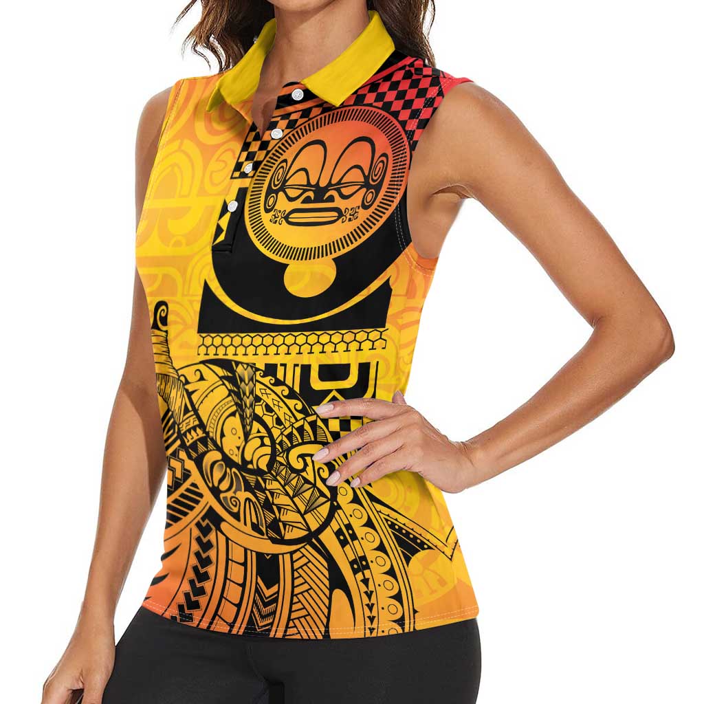 Marquesas Islands Women Sleeveless Polo Shirt Marquesan Matatiki Fish Hook Patutiki - Polynesian Pride