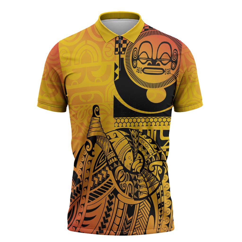 Marquesas Islands Zipper Polo Shirt Marquesan Matatiki Fish Hook Patutiki - Polynesian Pride