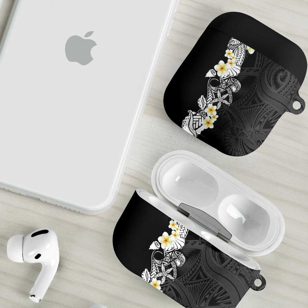 Black Samoa Tattoo AirPods Case Plumeria Samoan Ocean Tatau Pattern - Polynesian Pride