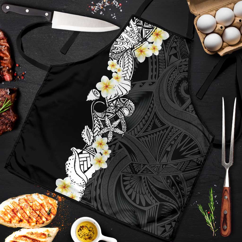 Black Samoa Tattoo Apron Plumeria Samoan Ocean Tatau Pattern - Polynesian Pride