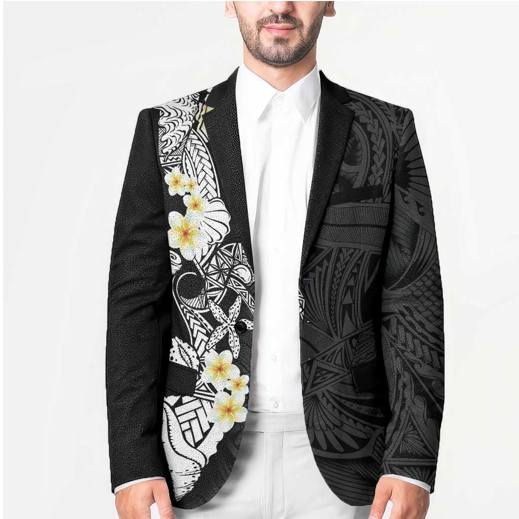Black Samoa Tattoo Blazer Plumeria Samoan Ocean Tatau Pattern - Polynesian Pride