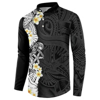 Black Samoa Tattoo Button Sweatshirt Plumeria Samoan Ocean Tatau Pattern - Polynesian Pride
