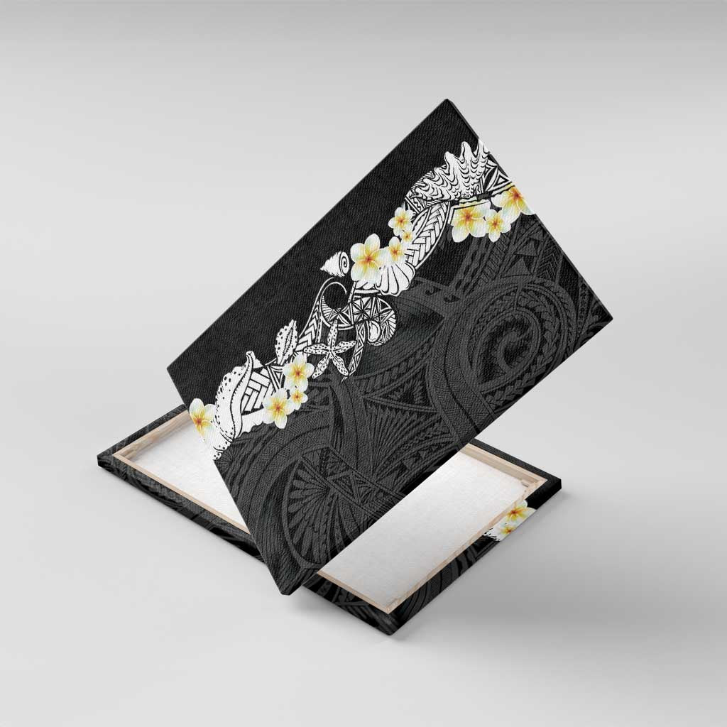 Black Samoa Tattoo Canvas Wall Art Plumeria Samoan Ocean Tatau Pattern - Polynesian Pride