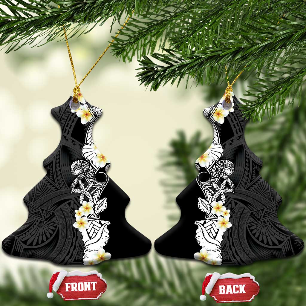 Black Samoa Tattoo Ceramic Ornament Plumeria Samoan Ocean Tatau Pattern - Polynesian Pride