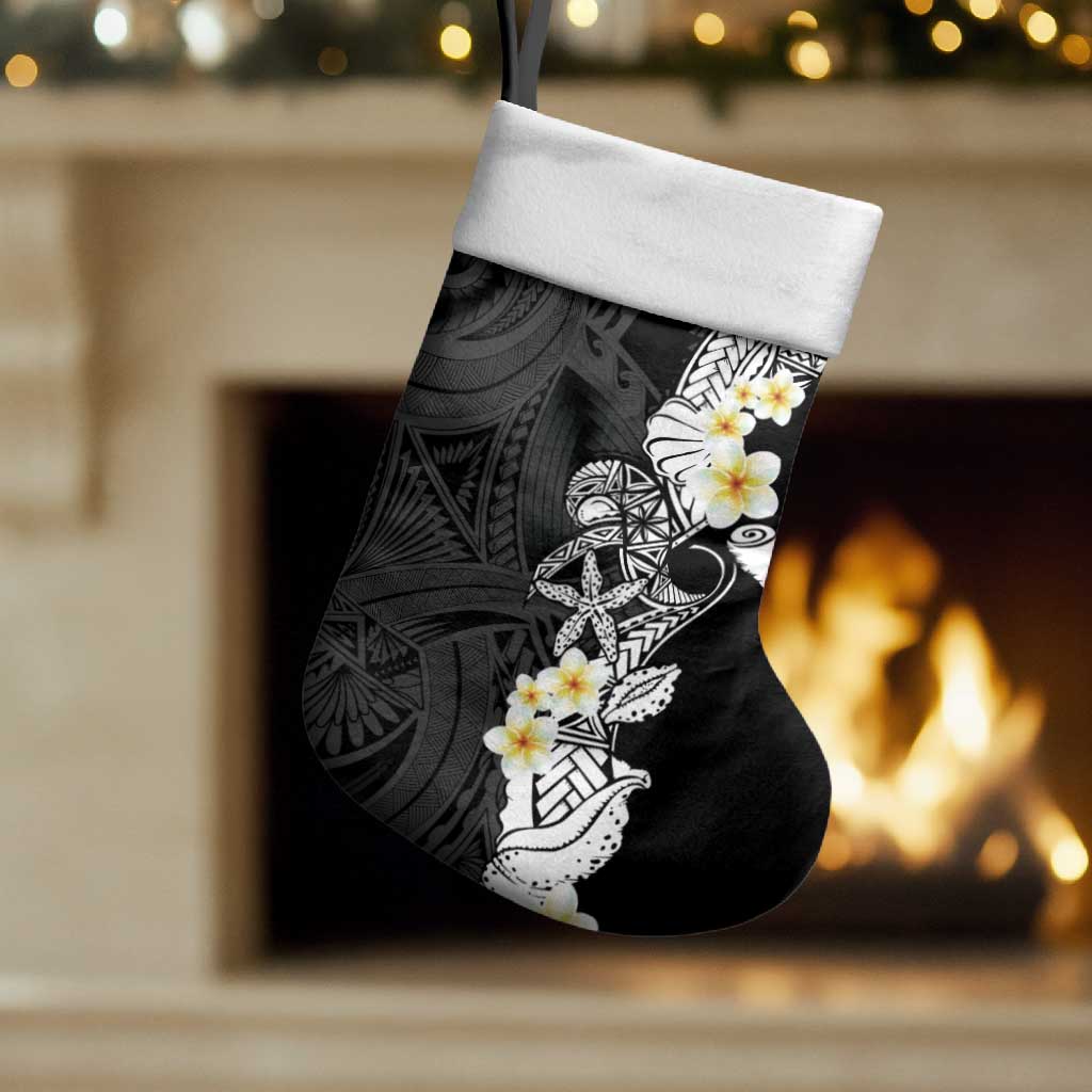 Black Samoa Tattoo Christmas Stocking Plumeria Samoan Ocean Tatau Pattern - Polynesian Pride