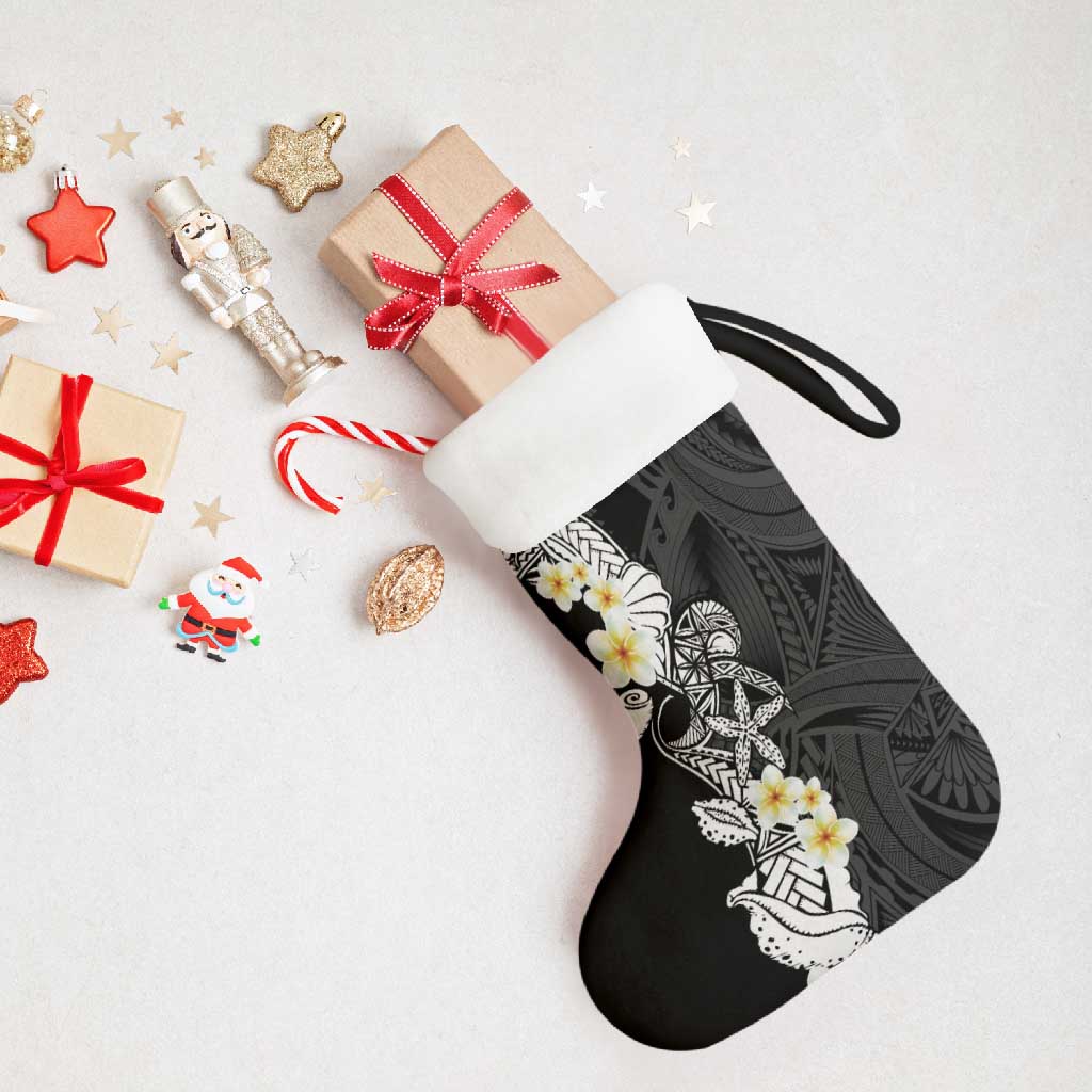 Black Samoa Tattoo Christmas Stocking Plumeria Samoan Ocean Tatau Pattern - Polynesian Pride