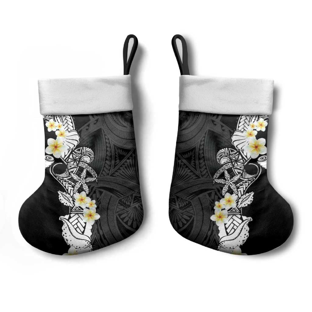 Black Samoa Tattoo Christmas Stocking Plumeria Samoan Ocean Tatau Pattern - Polynesian Pride