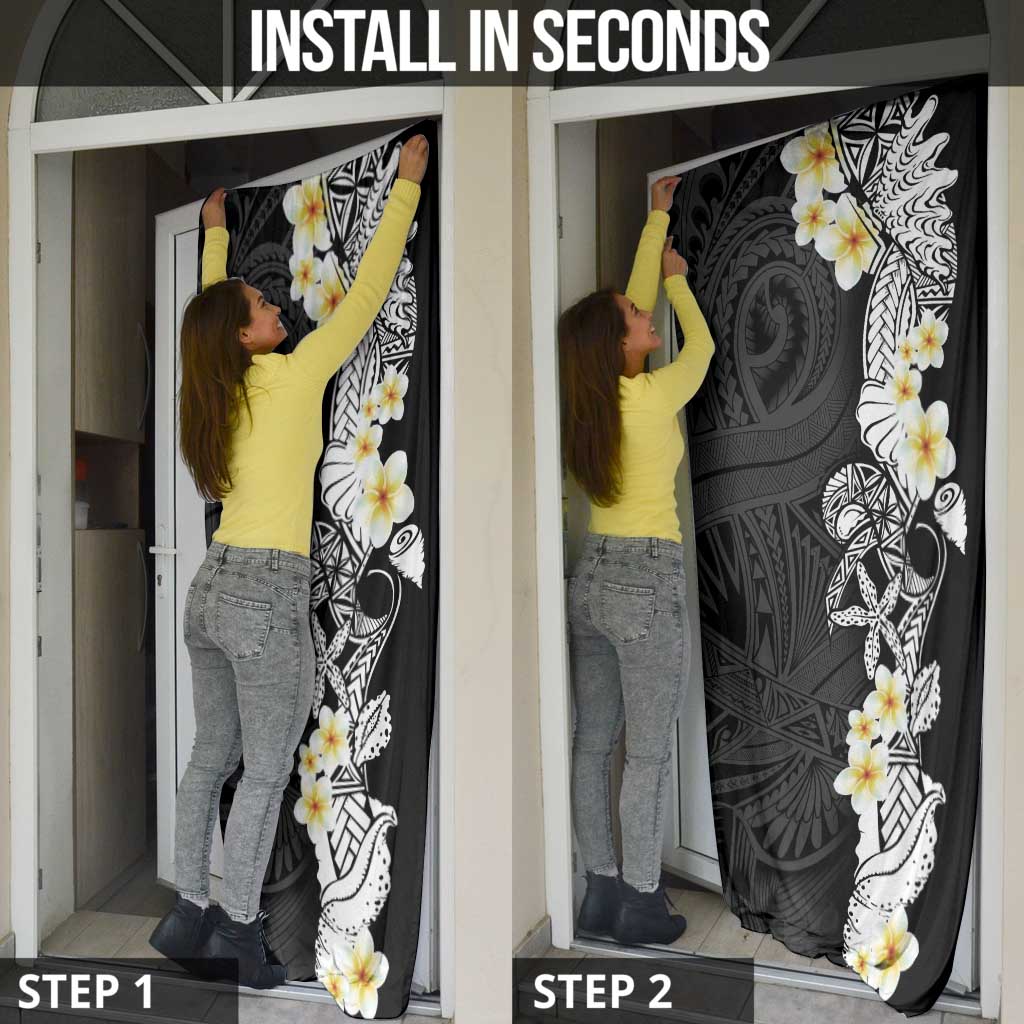 Black Samoa Tattoo Door Cover Plumeria Samoan Ocean Tatau Pattern - Polynesian Pride