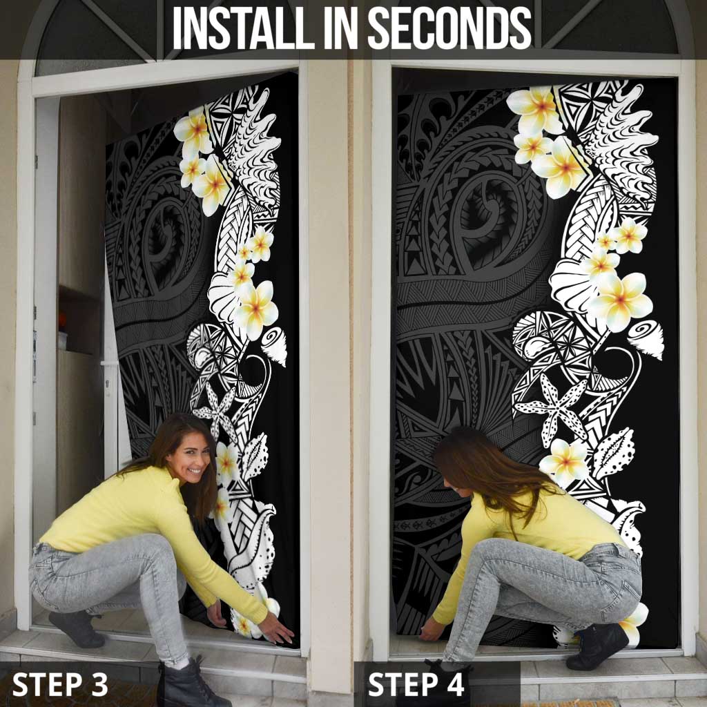 Black Samoa Tattoo Door Cover Plumeria Samoan Ocean Tatau Pattern - Polynesian Pride