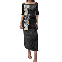 Black Samoa Tattoo Family Matching Puletasi and Hawaiian Shirt Plumeria Samoan Ocean Tatau Pattern - Polynesian Pride