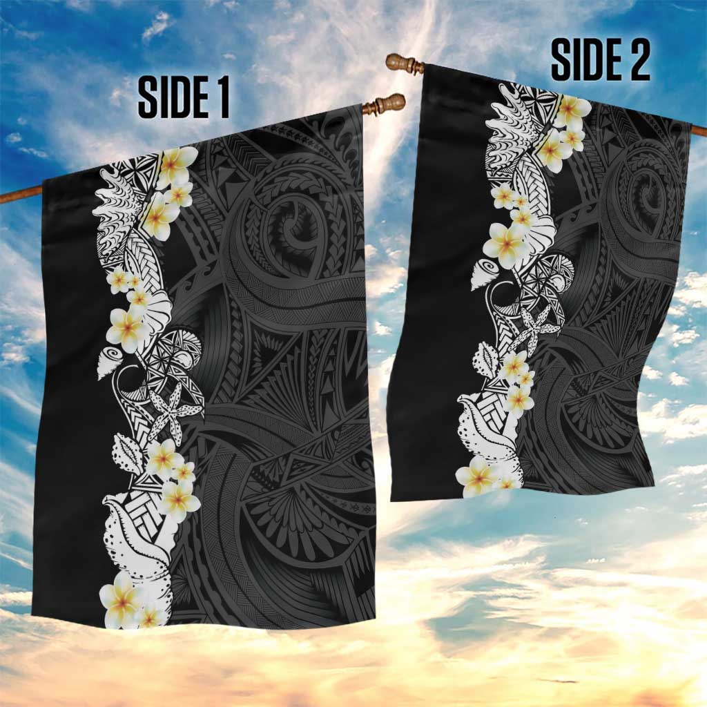 Black Samoa Tattoo Garden Flag Plumeria Samoan Ocean Tatau Pattern - Polynesian Pride