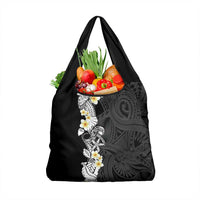 Black Samoa Tattoo Grocery Bag Plumeria Samoan Ocean Tatau Pattern - Polynesian Pride