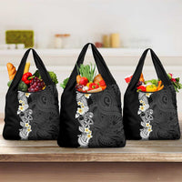 Black Samoa Tattoo Grocery Bag Plumeria Samoan Ocean Tatau Pattern - Polynesian Pride