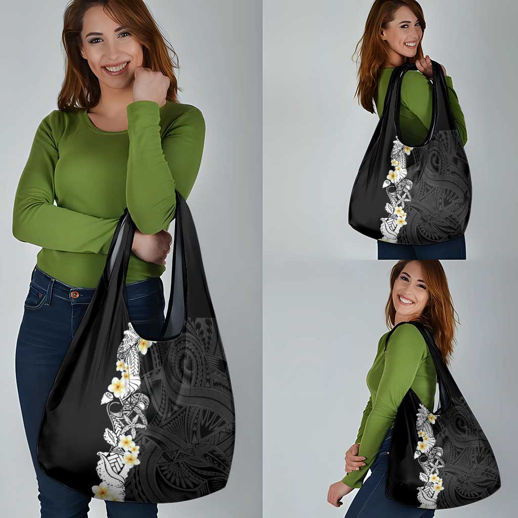 Black Samoa Tattoo Grocery Bag Plumeria Samoan Ocean Tatau Pattern - Polynesian Pride