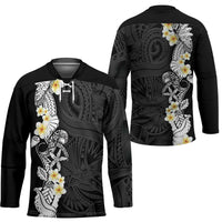 Black Samoa Tattoo Hockey Jersey Plumeria Samoan Ocean Tatau Pattern - Polynesian Pride