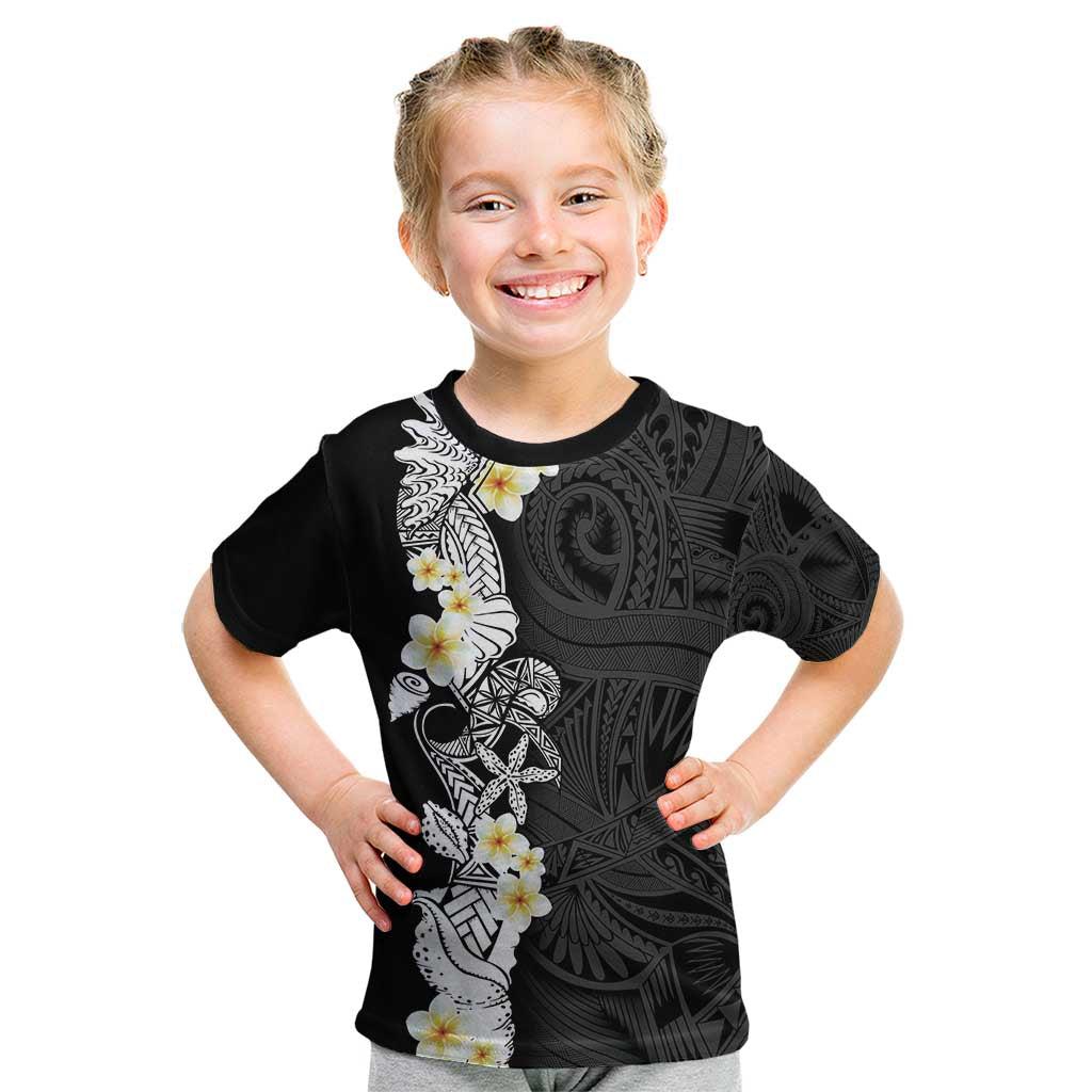 Black Samoa Tattoo Kid T Shirt Plumeria Samoan Ocean Tatau Pattern - Polynesian Pride