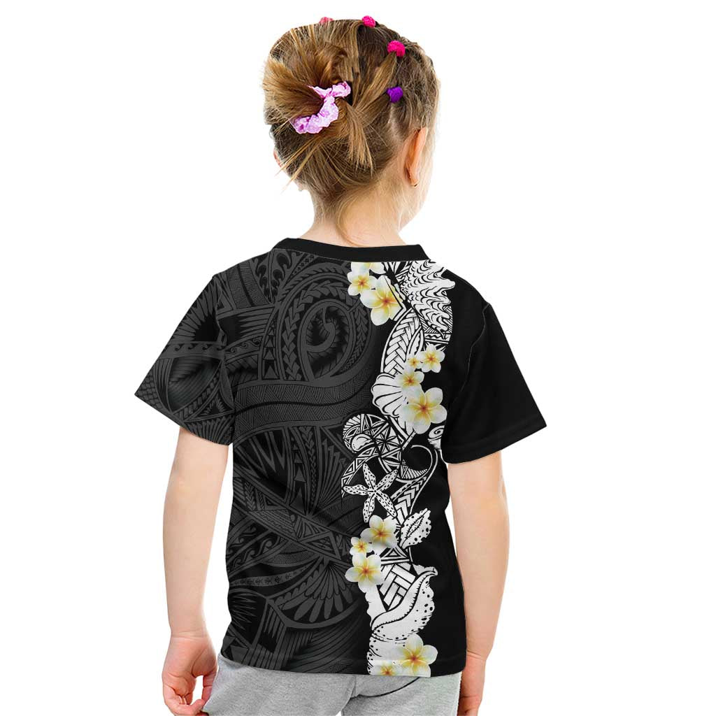 Black Samoa Tattoo Kid T Shirt Plumeria Samoan Ocean Tatau Pattern - Polynesian Pride