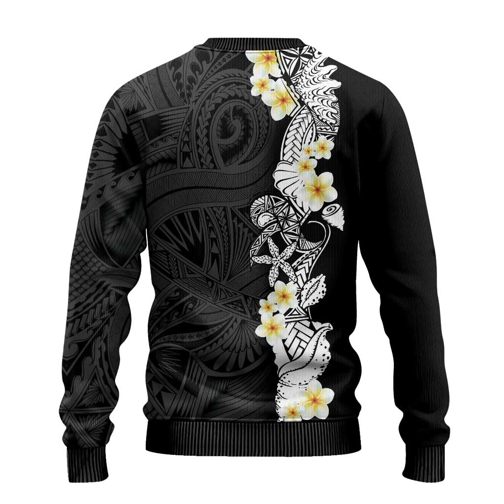 Black Samoa Tattoo Ugly Christmas Sweater Plumeria Samoan Ocean Tatau Pattern - Polynesian Pride