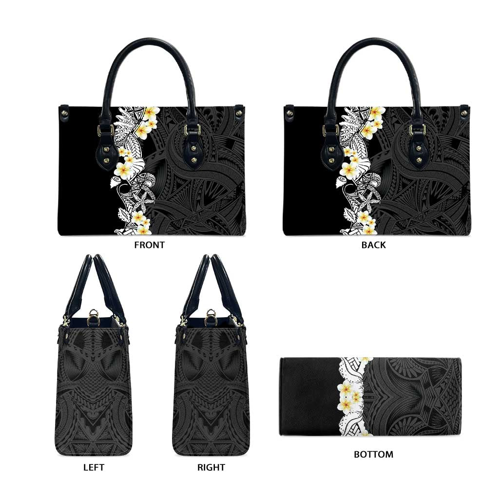 Black Samoa Tattoo Leather Bag Plumeria Samoan Ocean Tatau Pattern - Polynesian Pride